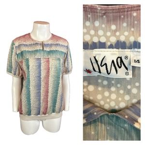 1980s Vera Pop Art Split Neck Blouse Shirt Winter Colors / Women’s Large *